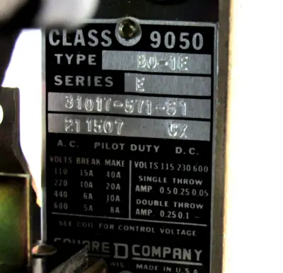 NEW SQUARE D 9050-BO1E PNEUMATIC TIMING RELAY SER.E 9050BO1E