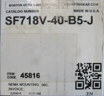 NEW BOSTON GEAR SF718V-40-B5-J GEAR REDUCER 40:1 SF718V40B5J