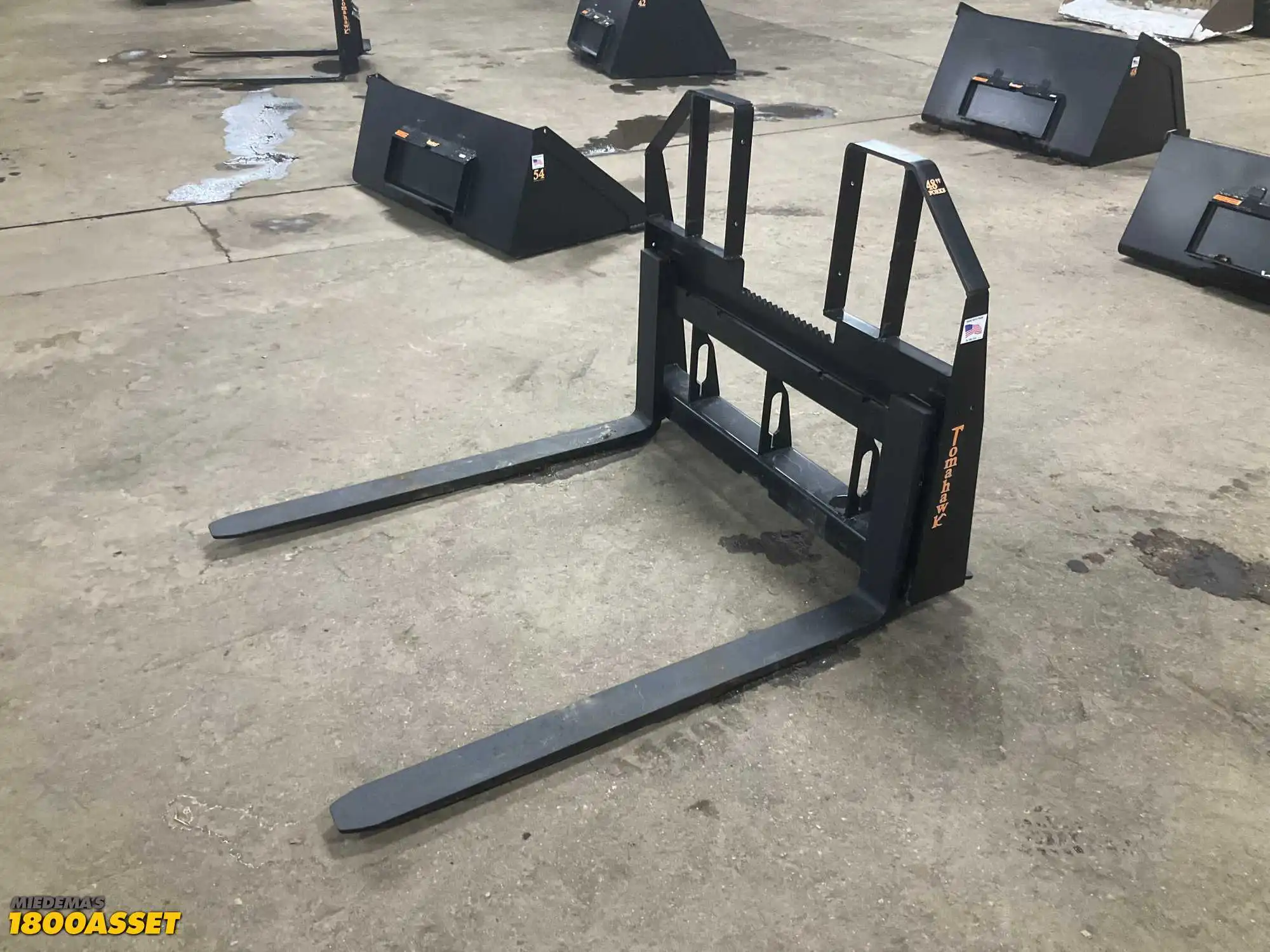 New Tomahawk Heavy Duty Skid Steer 48" Fork Attachment, Walk-Through Universal Quick Attach...