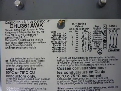 USED SQUARE D CHU361AWK