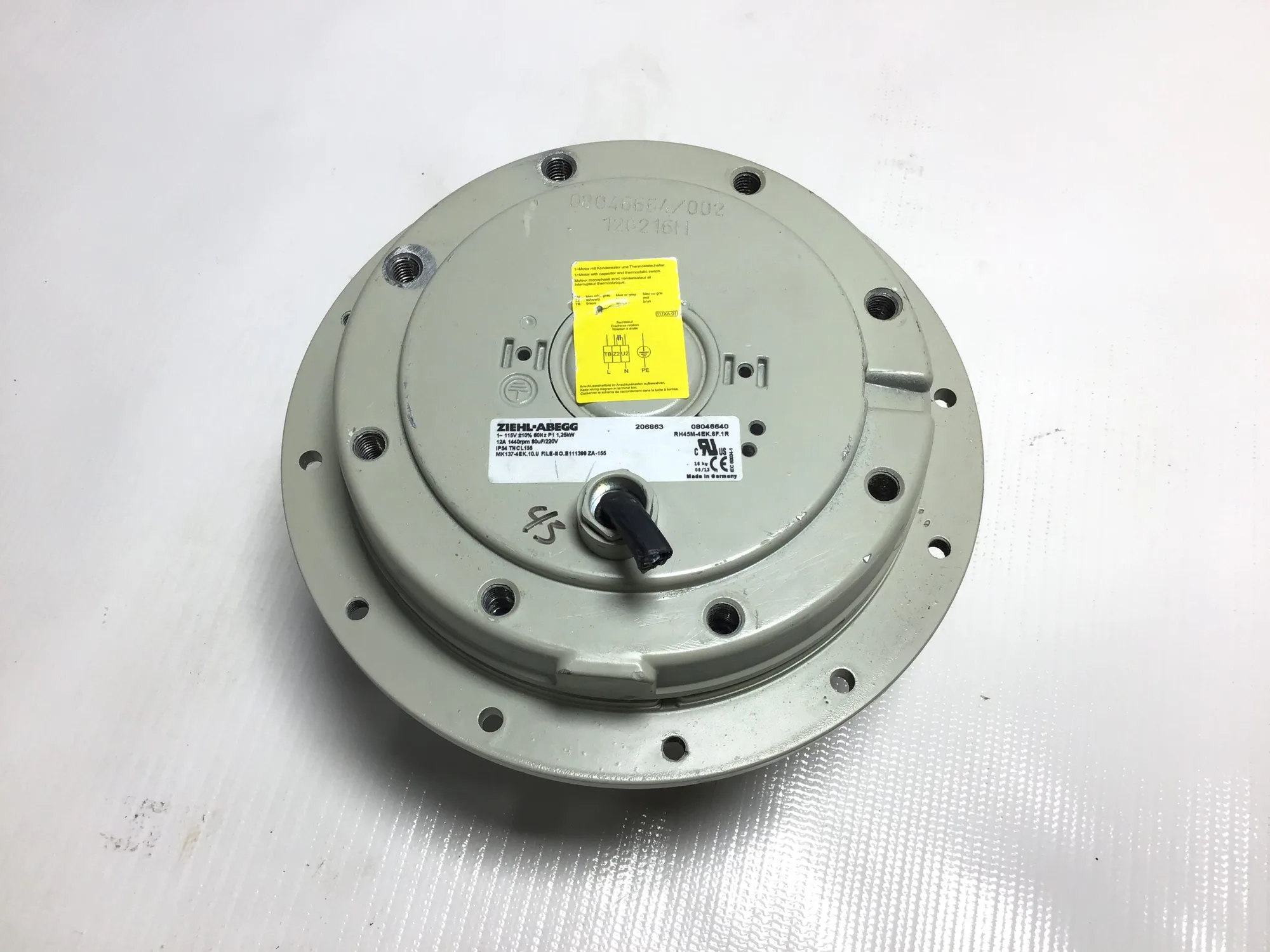 Ziehl-Abegg 206863 Electric Motor Ventilator Radial Fan 60Hz 12A 1440RPM 115V
