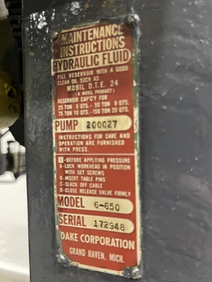 Dake 150 Ton Air Hydraulic H-Frame Press