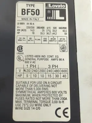 New | in-Stock LOVATO BF50-00 Miscellaneous Equipment (Electrical & Power) Ohio US | Surplus Asset Holdings #1295302
