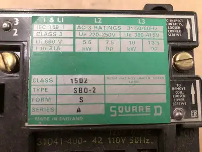 Square D SB0-2 NEMA Size 0 Contactor AC-3 3PH 50/60Hz 5.5/7.5/10/13.5HP