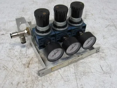 Rexroth Mecman 5350221010 6 Bar Air Pressure Regulator 3 Way Manifold Assembly