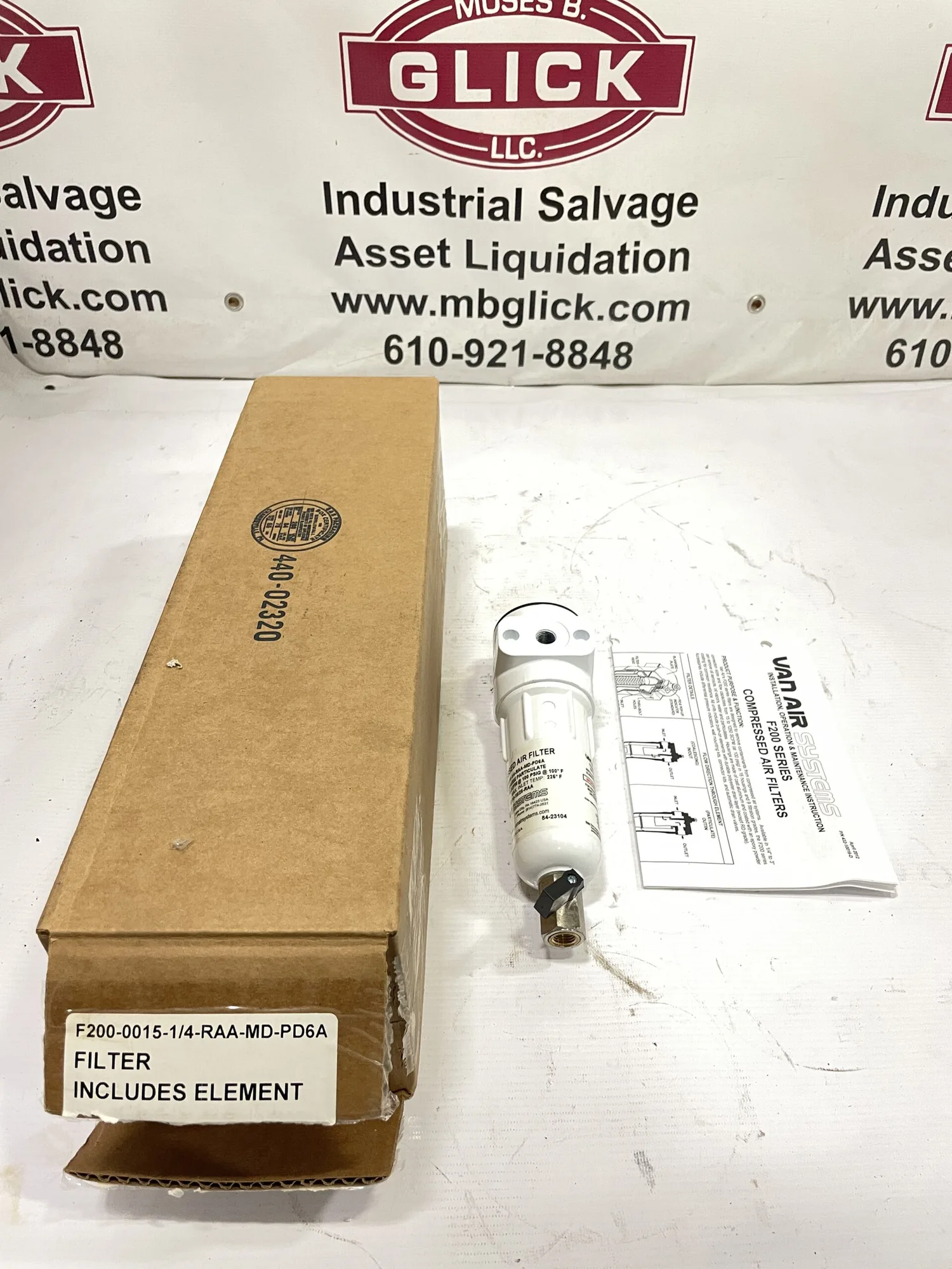 Van Air Systems F200-0015-1/4-RAA-MD-PD6A Compress Air Filter w/ Element -NIB