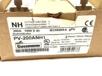 USED COOPER BUSSMANN DUAL-INDICATOR PHOTOVOLTALC FUSE 200A 1000V