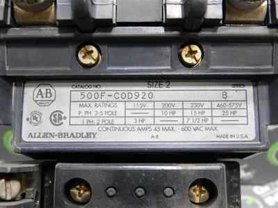 25HP Allen Bradley 500F-COD920 Size 2 Contactor Series B 600V Used