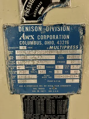 USED DENISON MULTIPRESS DENISON MULTIPRESS R065LC204FSD210D266A12A201S220 PRESS