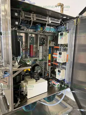 USED VARIAN CHROMATOGRAPHY CONTROL SKID W/ 2.4 HP DUAL HEAD PUMP, 2.4 HP HEAT PUMPS