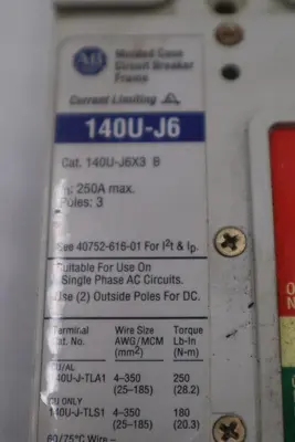 Allen Bradley 140U-J6X3 100A 3P 600V AC 250V DC Circuit Breaker STOCK H1864