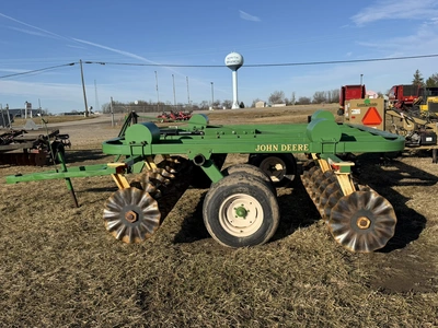 (1) Shop Built, approx. 12.5’ width vertical tillage disc with (4) frame mounted weights on a John D...