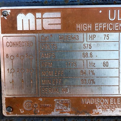 Madison Ultra-line High Efficiency 75 HP Motor