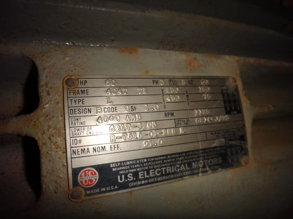 U.S. Electrical 60 HP, 1200 RPM, Electric Motor
