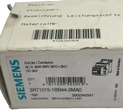 NEW SIEMENS 3RT1015-1BB44-3MA0 CONTACTOR 3RT10151BB443MA0