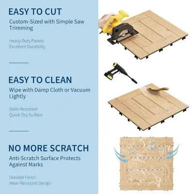 Garvee 22 Piece Solid Acacia Wood Interlocking Patio Deck Tiles