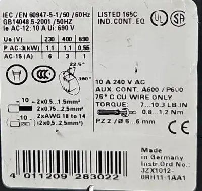 Siemens 3RH1140-1AK60 Contactor 110/120V 50/60Hz loc4D3