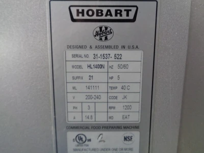Used 2018 HOBART HL1400N Planetary Mixers California US | BakeryEquipment.com #1555050