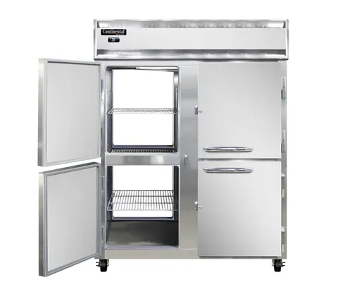 Continental 2RENPTHD 57" Two Section Pass Thru Refrigerator, (8) Left/right Hinge Solid Doors, Top Compressor, 115v