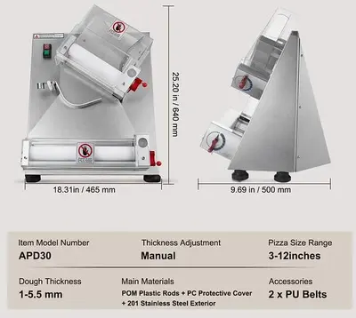 Pizza Dough Roller Sheeter, 3-12 Inch Automatic Commercial Pizza Press