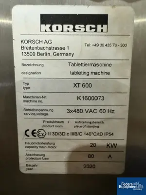 USED Korsch Korsch XT 600 Tablet Press