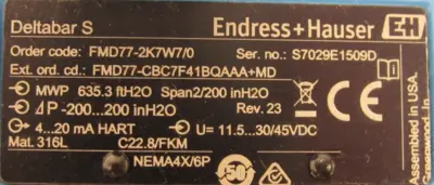 NEW ENDRESS HAUSER FMD77-2K7W7/0 PRESSURE TRANSMITTER DELTABAR S 52017194