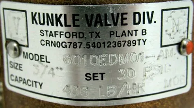 NEW KUNKLE 6010EDM01-AM0030 SAFETY VALVE 3/4" 30PSI 6010EDM01AM0030