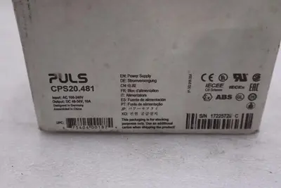 Puls CPS20.481 Power Supply, 1-Phase, 120-240VAC, 48VDC 10A 480W NEW IN BOX H450