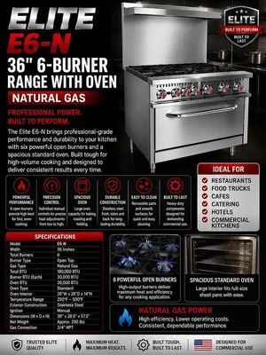 ELITE E6-N 36" 6-Burner Range with Oven | Natural Gas