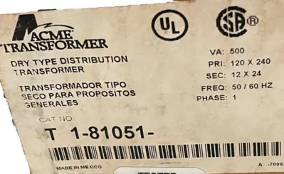USED ACME ELECTRIC T-1-81050 GENERAL PURPOSE TRANSFORMER T181050