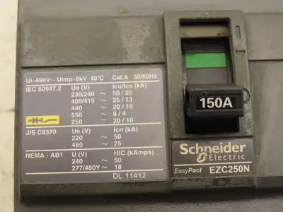 Schneider EZC 250N EasyPact Molded Case Circuit Breaker 150A 480VAC 3-Pole