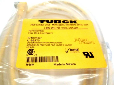 NEW TURCK MALE 12 ANGLED FEMALE M8 CORDSET