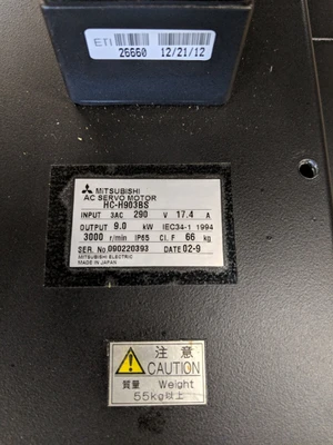 Mitsubishi AC Servo Motor 3000 RPM HC-H903BS (STK)