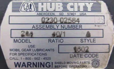 NEW HUB CITY 0230-02584 GEAR REDUCER 40:1 023002584