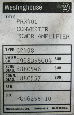 USED WESTINGHOUSE PRX400 POWER AMPLIFIER C2408 6968D55G04