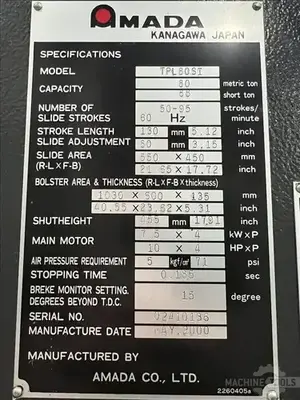 USED 2000 AMADA TPL 80SI