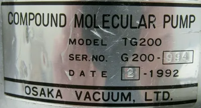 USED OSAKA TG200 COMPOUND MOLECULAR PUMP
