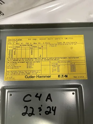Eaton Cutler-Hammer DH362URK 60A 3 Pole Non-Fusible Safety Disconnect Switch