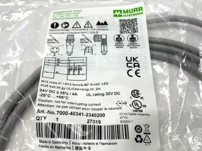 New | in-Stock Murrelektronik Connector Cable M12 Male to 90° Female 2m Connector Accessories Michigan US | Maverick Industrial Sales #1463113