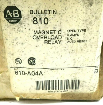 NEW ALLEN BRADLEY 810-A04A MAGNETIC OVERLOAD RELAY SERIES B 810A04A