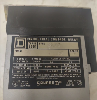 🔥(2 PCS Lot) Square D Class 8501 Control Relay, Form HP Series A, 24V Coil