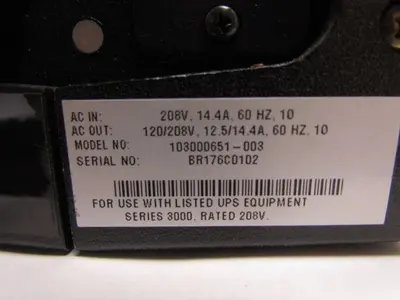 Powerware 103000651003 Distribution Module Ser 3000 208V In 120/208V Out IBM/UPS