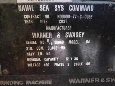 USED 1978 Warner & Swasey NORTON U4, 1978, FROM GOV'T, SWING DOWN I.D.,