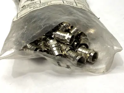 USED LEVITON ONE-PIECE FEMALE CONNECTOR FOR RG6 COAXIAL CABLE PACKAGE OF 99