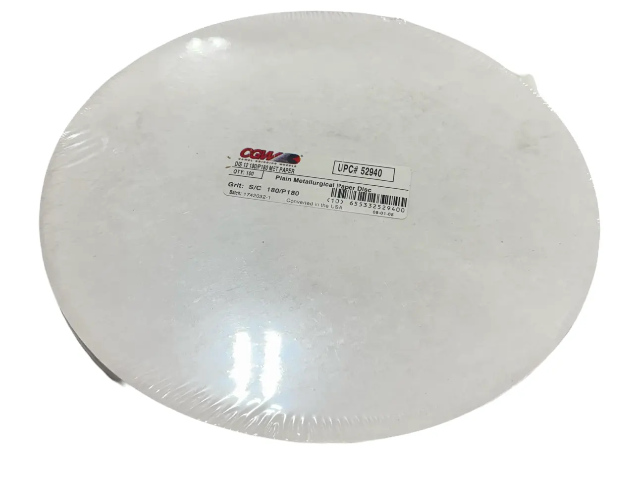 CGW 12" Metallurgical Sanding Discs 180/180 Silicon Carbide 100 Pack