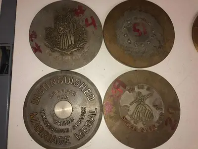 3444-700 Assorted Group Lot of 50 Antique Mixed Master Brocading Templates – Steel, Bronze and Brass Material