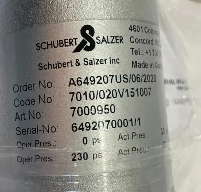 NEW SCHUBERT & SALZER 7000950 VALVE 7010/020V151007