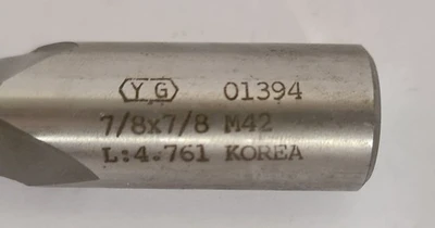 YG 2 Flutes HSS High Speed End Mill 7/8 Diameter M42 01394