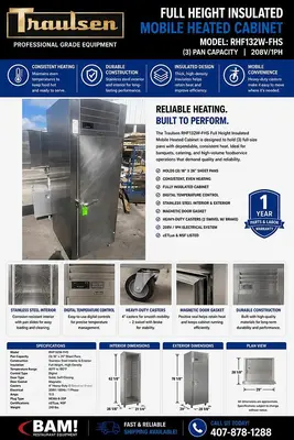 Traulsen RHF132W-FHS Full Height Insulated Mobile Heated Cabinet w/ (3) Pan Capacity, 208v/1phTraulsen RHF132W-FHS Full Height Insulated Mobile Heated Cabinet w/ (3) Pan Capacity, 208v/1ph