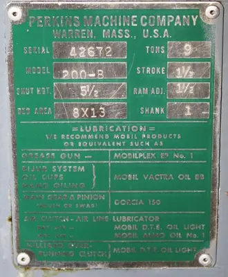 9 TON PERKINS OBI PRESS MODEL 200-B